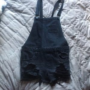 Black distressed overalls
